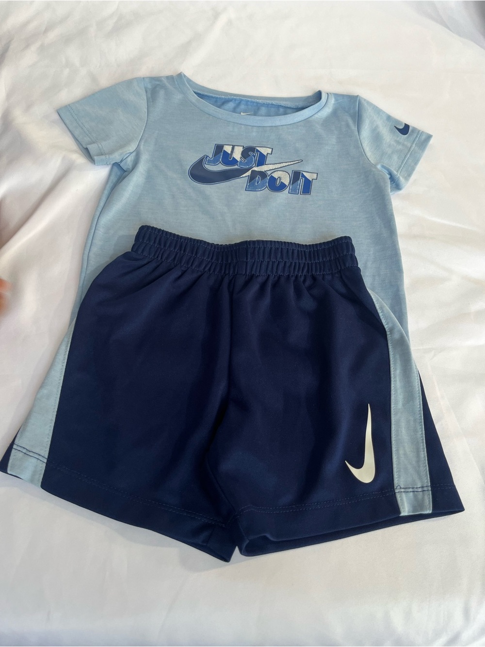 24 month Nike Kids Light Blue 'Just Do It' Tee & Navy Shorts Set